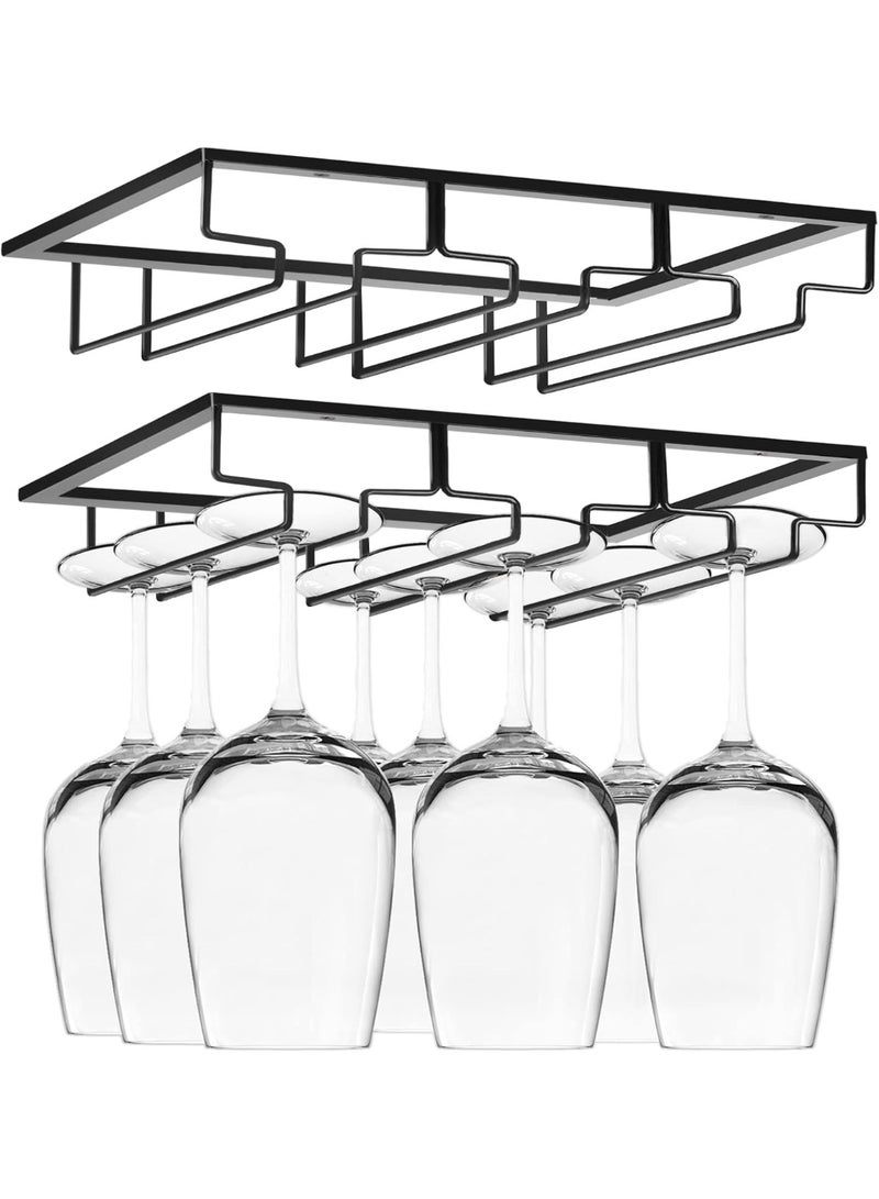 2 Pack Hanging Wine Glass Racks,3 Rows Glass Holders for bar,Hanging Glass Rack,Metal Bar Glass Holder,Stemware Racks,Wine Glass Holder Under Cabinet,Glass Rack Hanging - Image 1